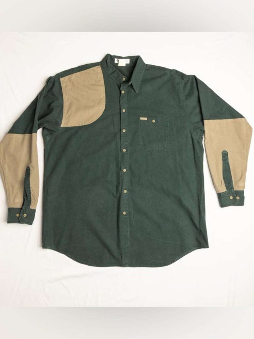 Vintage Columbia Briarshun Hunting Shooting Shirt - Green with Tan Padded Patch